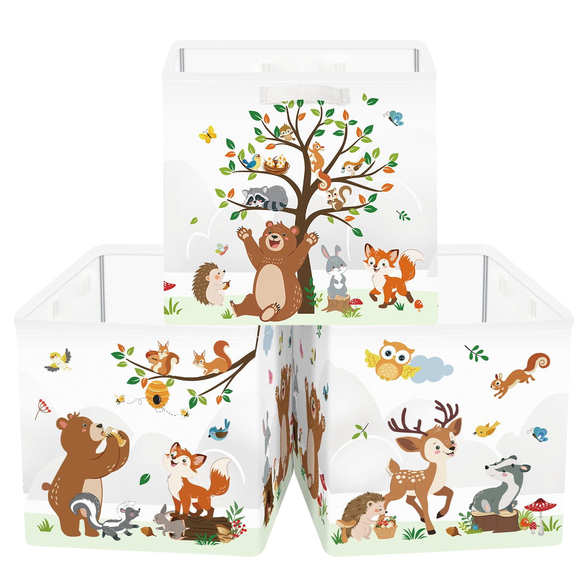 Clastyle 3 pcs Animals Cube Storage Boxes for Shelves Kallax Boxes