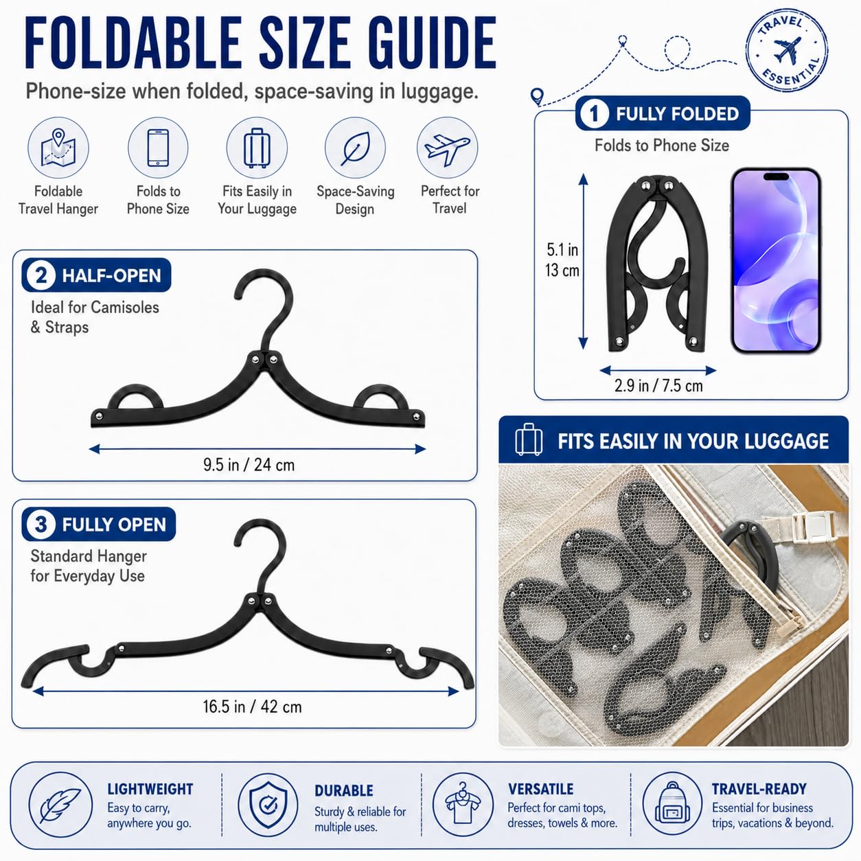 24 Pcs Travel Hangers - Portable Folding Clothes Hangers Travel Accessories Foldable Clothes Drying Rack for Trave (Black)