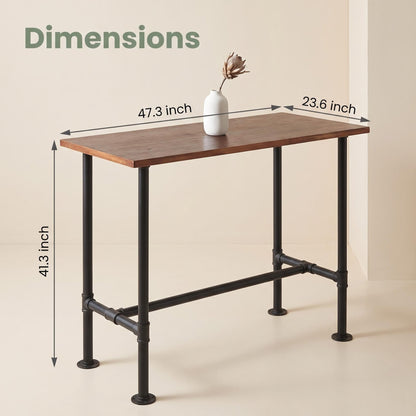 BOKKOLIK Industrial 41.3inch Height Bar Table Vintage Pipe Design Bistro Table Rustic Kitchen Dining Breakfast Desk Farmhouse Office Computer Desk