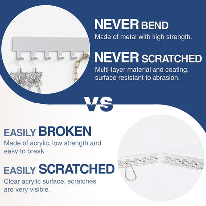 Josmimic Wall Necklace Organizer Holder: Wall Mounted Jewelry Hanging Storage Necklaces Display Hanger Painted Silver 2 PCS