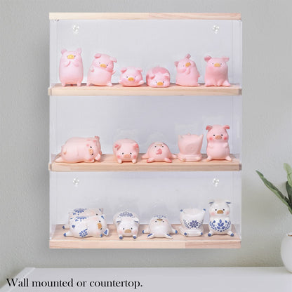 Nynelly 3 Shelf Clear Acrylic Display Case with Door - Wall Display Shelf for Models, Figures, Funko Pop, Pop Mart, Labubu, Sonny Angel, Smiski