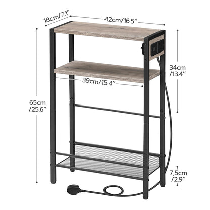 HOOBRO Slim Side Table with Charging Station, Narrow Side Table with USB Ports and Power Outlet, 42 x 18 x 65 cm, 3-Tier End Table for Small Space,