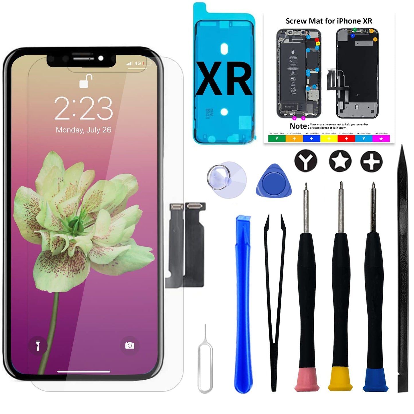 Brinonac for iPhone XR Screen Replacement Kit, 6.1 inch 3D Touch Screen LCD Display Digitizer Frame Assembly Set with Repair Tools,Adhesive and