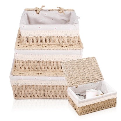 KiKiHong 3 Set Handwoven Storage Baskets With Lids,Basket With Lid