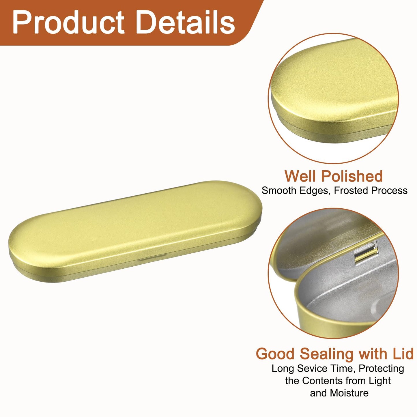 sourcing map 1 Pcs Metal Tin Box Container, 6.9x2.4x0.7 Inch Oval Empty Hinged Lid Box Mini Portable Storage Containers for Candy Drawing Pin Crafts