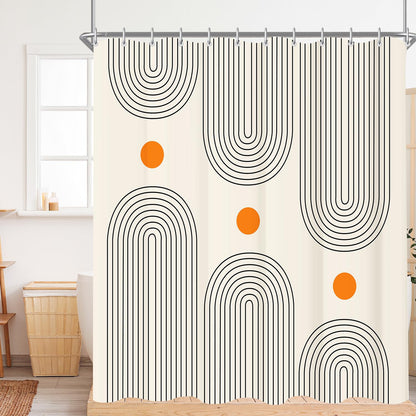 Lerores Shower Curtain 180 x 160 cm Geometric Curve, Weighted Hem, Anti-Mould Textile, Water-Repellent