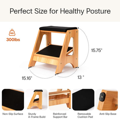 StrongTek 2 in 1 Footrest Rocker Wood Height Adjustable Non Slip