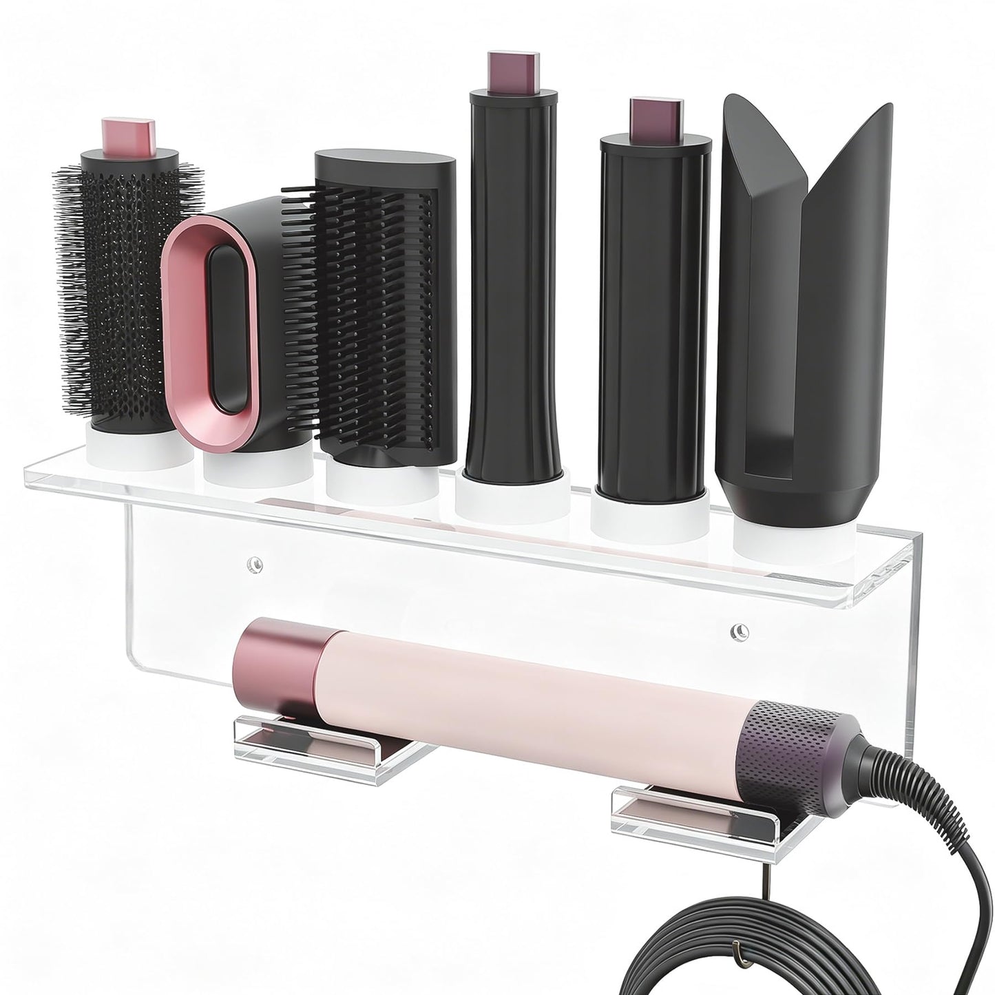 Affogato Wall Mount Holder Compatible with All Dyson Airwrap Styler Accessories, Upgraded Acrylic 6 Holes Storage Organizer Rack for Bathroom