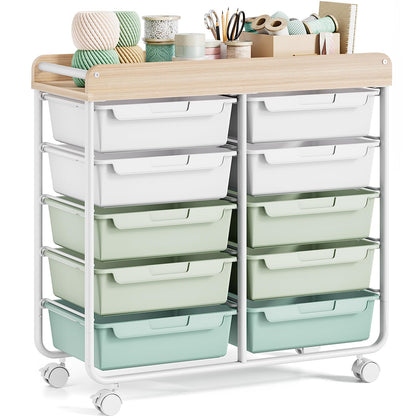 10-Drawer Craft Organizer Trolley Cart, Green