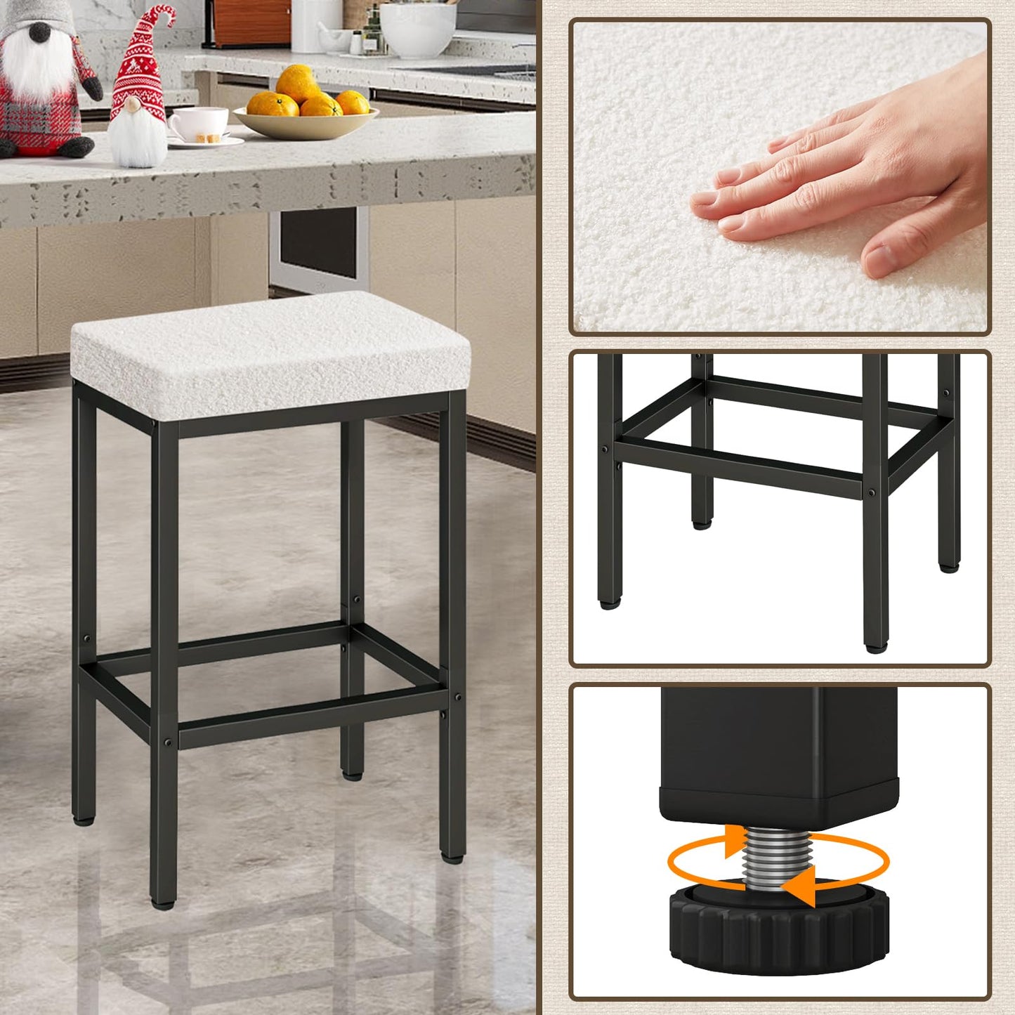 YMYNY 66cm Bar Stools Set of 4 - Fabric Breakfast Bar Stools, HBS514W-2