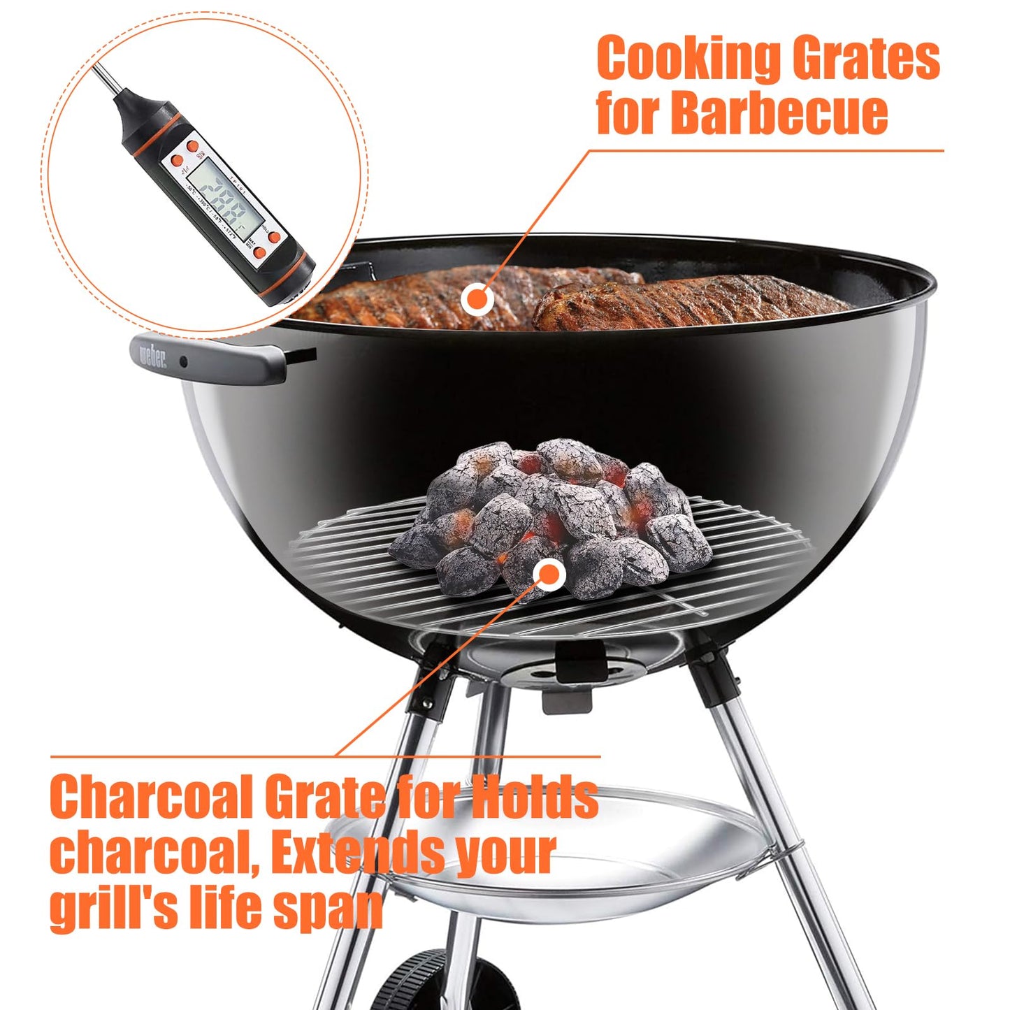 Denmay 7432 Cooking Grate and 7440 Charcoal Grate for Weber 47 cm Charcoal Grills, Fits Weber One-Touch, Bar-B-Kettle, Smokey Mountain Cooker Smoker,