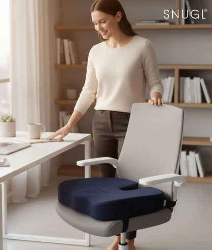 SNUGL Coccyx Seat Cushion – Orthopedic Memory Foam Pillow for Desk Chair, Gaming, Wheelchair, Car Seat, Postpartum & Pregnancy, Hemorrhoids Treatment