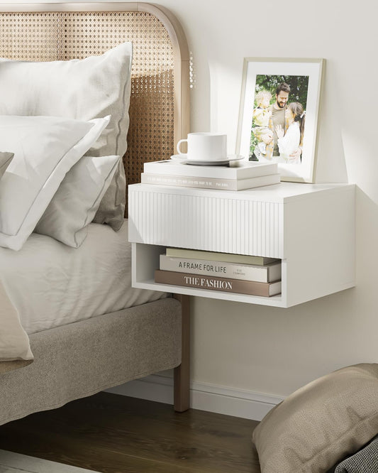 HEYZOEY Floating Bedside Table Vertical Floating Nightstand Small Modern Side Table Retro End Table, Vertical White