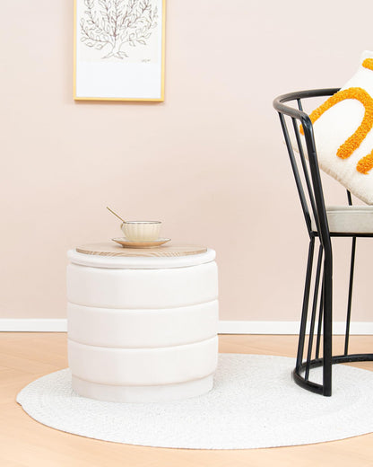 Bonlife Storage Ottoman Round - Folding Foot Rest with Hidden Storage, Cream Velvet 39x39x37cm for Living Room, Bedroom & Hallway