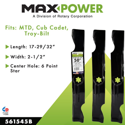 MAXPOWER 561545B 3-Blade Set for Many 50 in. Cut MTD, Cub Cadet, Troy-Bilt Mowers, Replaces OEM #'s 742-04056, 942-04056, 112-0316 and Others,Red