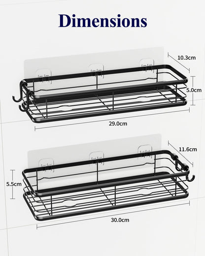 Kitsure Shower Caddy Adhesive, Space-Saving Shower Shelves, W30.0cm, Black