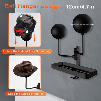 CASDUCT Wall Mounted Helmet Holder with 2pcs Ball, 180° Rotation and Hooks