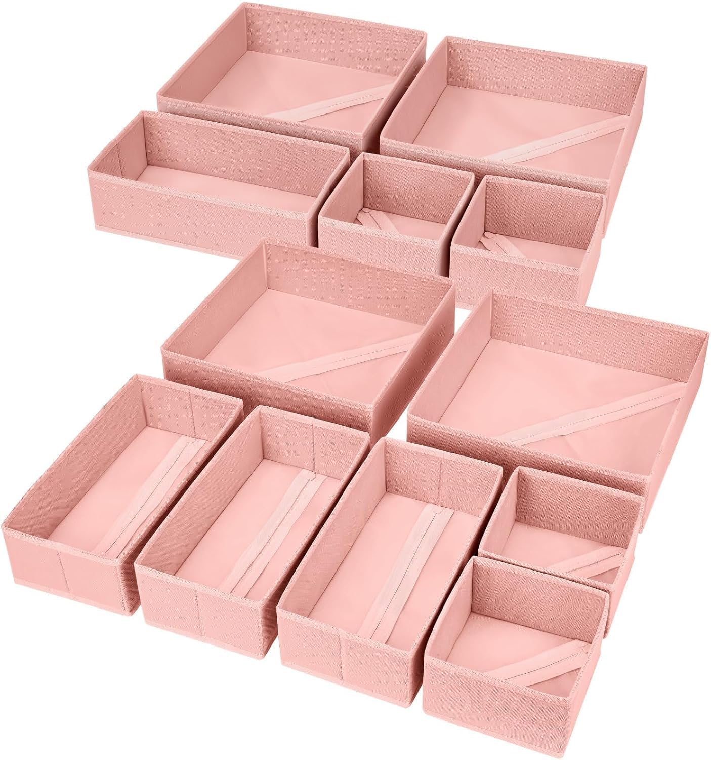 Homsorout 12 Pack Drawer Organiser Foldable Box - Fabric Drawer Dividers Wardrobe Clothes Organising for Bras, Socks, Underwear and Bedroom (Pink)
