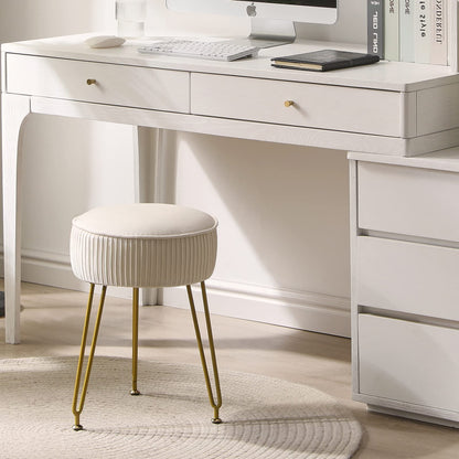 IBUYKE Makeup Vanity Stool, Velvet Round Footrest Ottoman, White L/G-30M