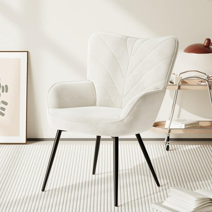 COLAMY Velvet Accent Chair with Black Metal Legs, Modern Armchair with Ergonomic Backrest