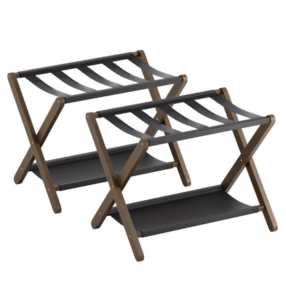 vovala Luggage Rack, Set of 2, Folding Suitcase Stand with Storage Shelf, Premium Bamboo Luggage Holder for Guest Room, Bedroom, Hotel, Closet