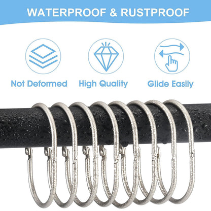Goowin Shower Curtain Hooks, 12 Pcs Shower Curtain Rings Rust Proof Metal Oval Rings Clasp Closed Shower Curtain Rings for Bathroom Shower Rods