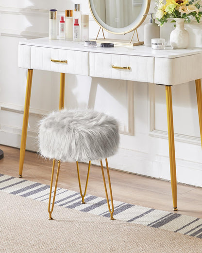IBUYKE Faux Fur Vanity Chair, Furry Makeup Stool Ottoman, Gray L/G-32G