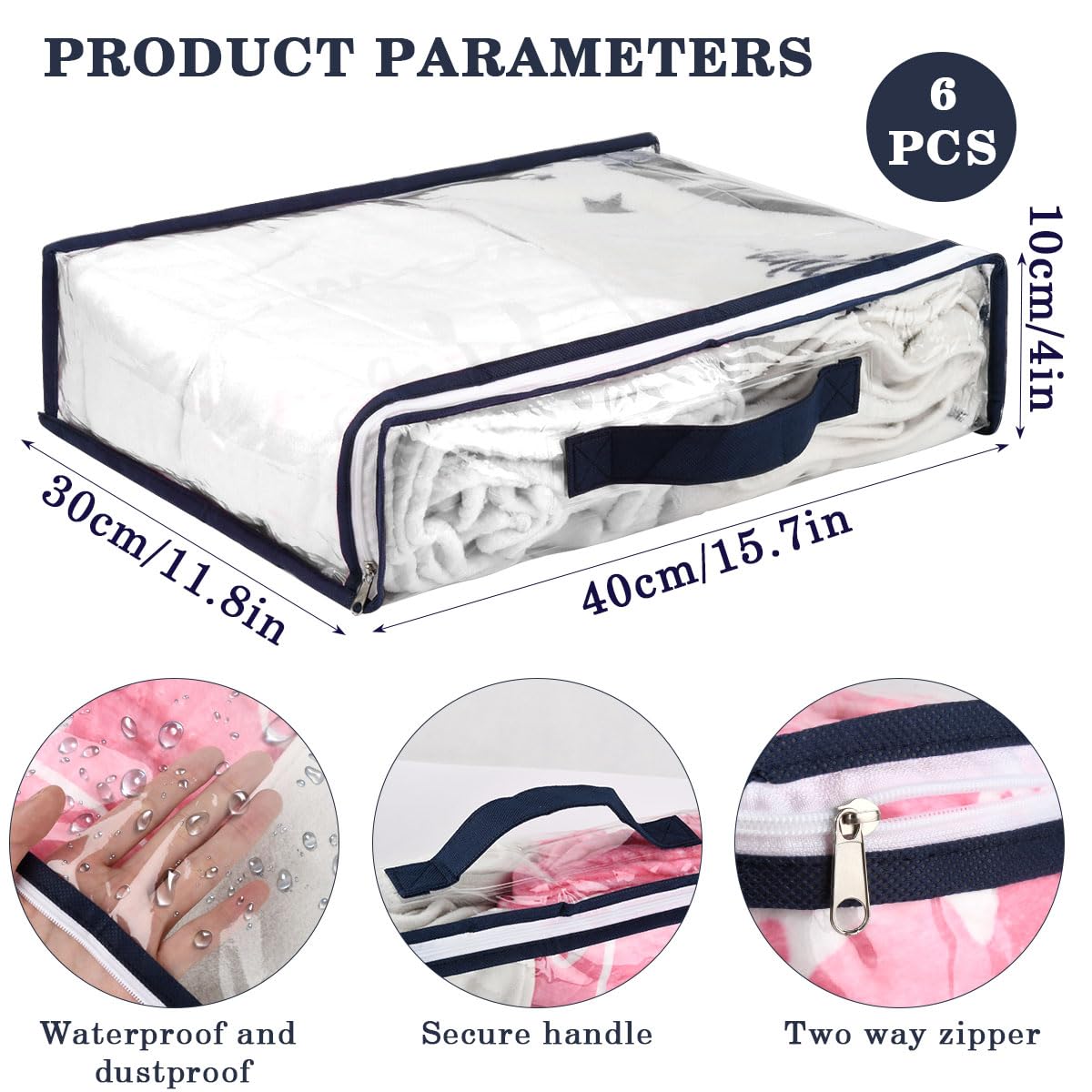 TMBMLPP Clear PVC Clothes Storage Bags, 6pcs Clothes Storage Bags with Zips, Clothes Storage Bag Organizer with Reinforced Handle