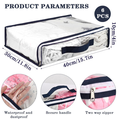 TMBMLPP Clear PVC Clothes Storage Bags, 6pcs Clothes Storage Bags with Zips, Clothes Storage Bag Organizer with Reinforced Handle