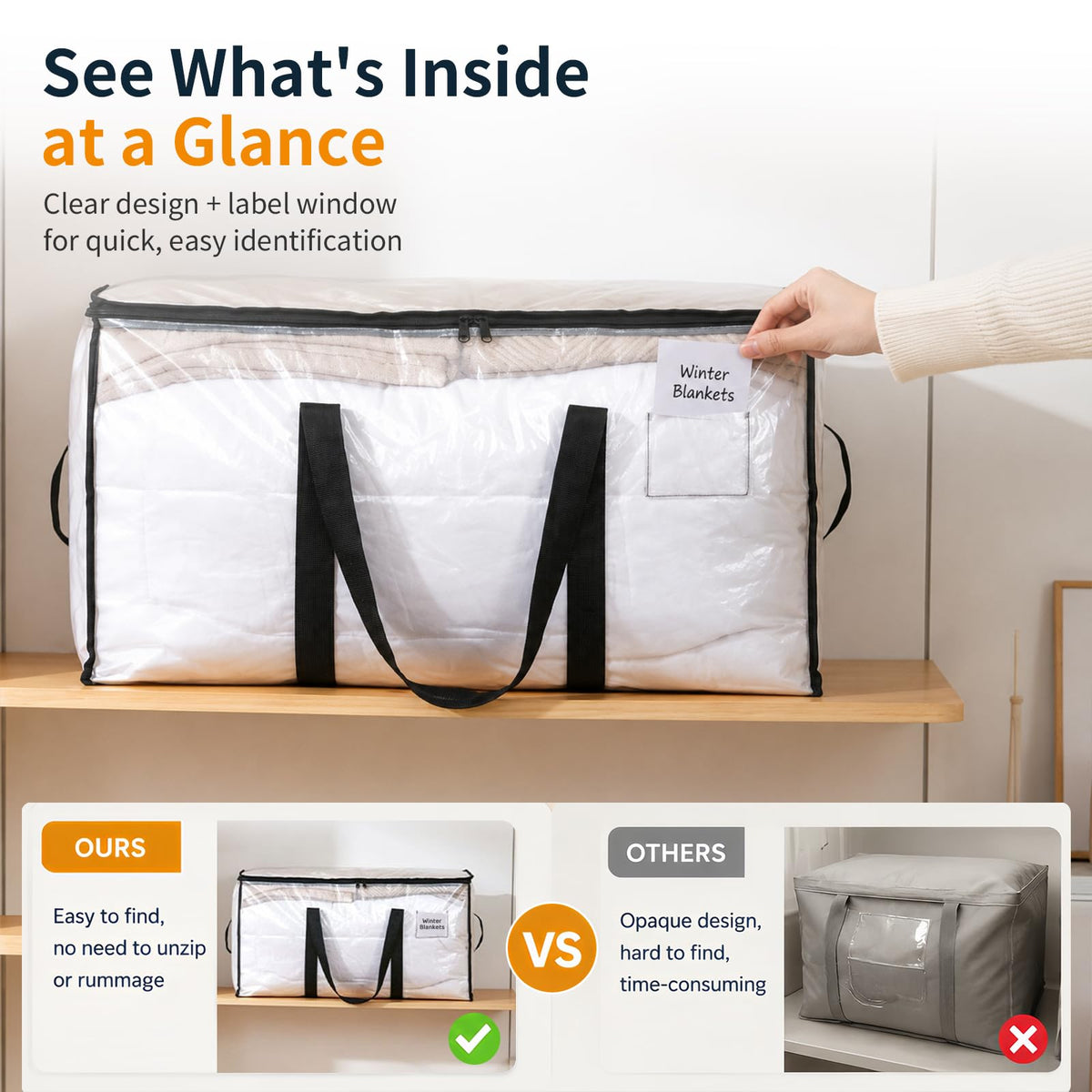 4 Pack Large Moving Boxes Storage Bags,90L Clear Storage Bags with Zips and Lids,Transparent Clothes Storage Boxes,Large Moving Bags for College Dorm