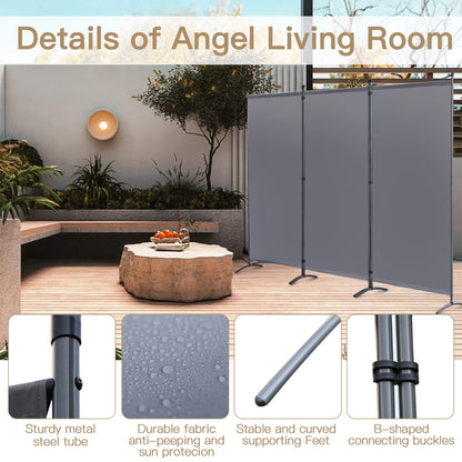 Angel Living 3 Panels Folding Room Divider | Privacy Screen with Polyester Fabric & Sturdy Iron Frame | Freestanding Partition for Office, Bedroom