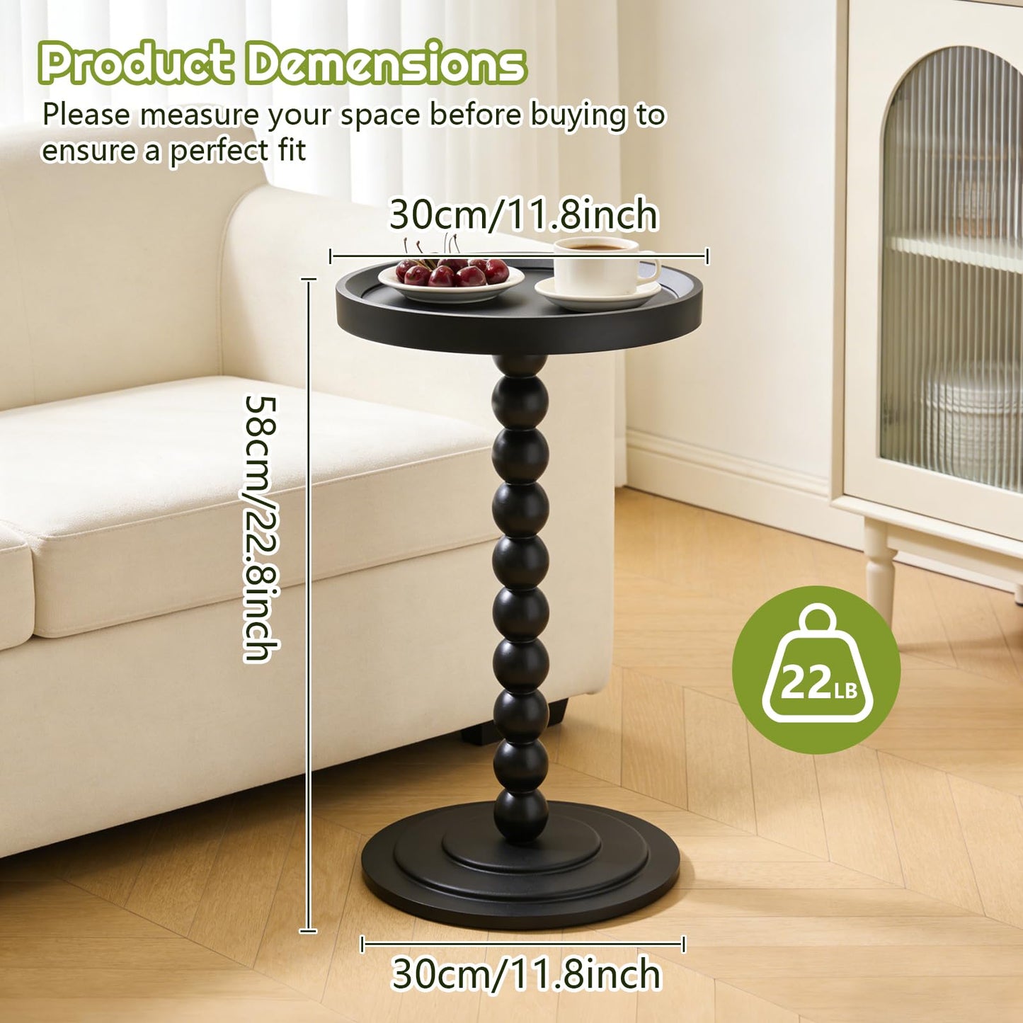 Simcat Round Side Table Bamboo Joint Design, Small Round Coffee Table for Small Spaces with Solid Wood Leg for Living Room, Bedroom, Corners