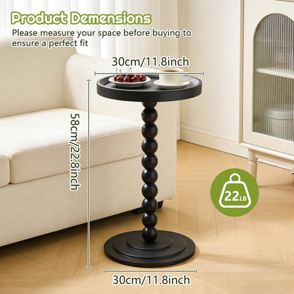 Simcat Round Side Table Bamboo Joint Design, Small Round Coffee Table for Small Spaces with Solid Wood Leg for Living Room, Bedroom, Corners