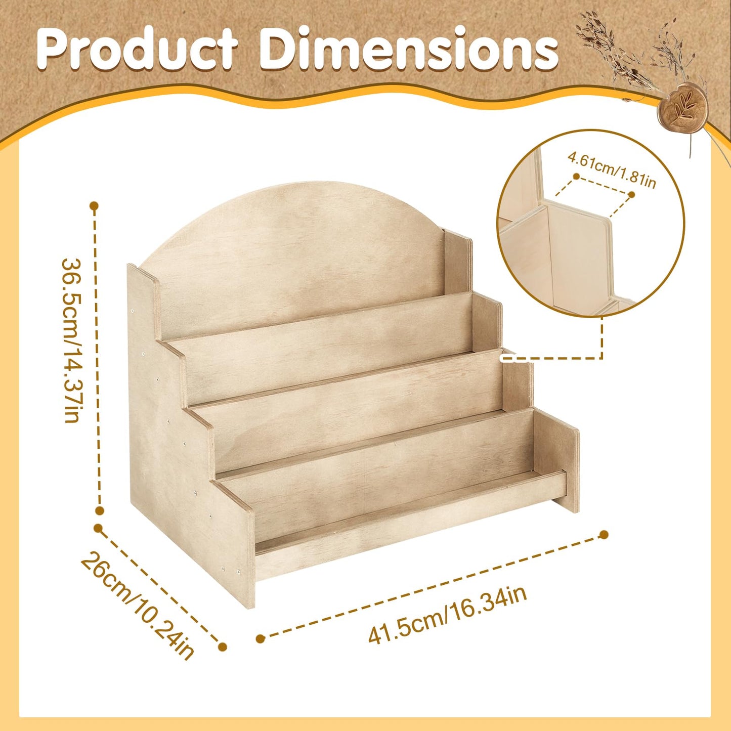 4-Tier Card Display Stand, Greeting Card Rack Storage Sticker Organizer, Multifunctional Wooden Greeting Card Holder Tiered Display Stand for Cards