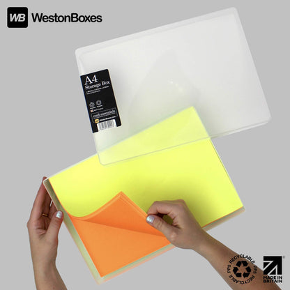 WestonBoxes A4 Transparent Plastic Craft Storage Boxes with Lids for Art Supplies, Paper and Card - 3.6 Litre Volume (Pack of 10)