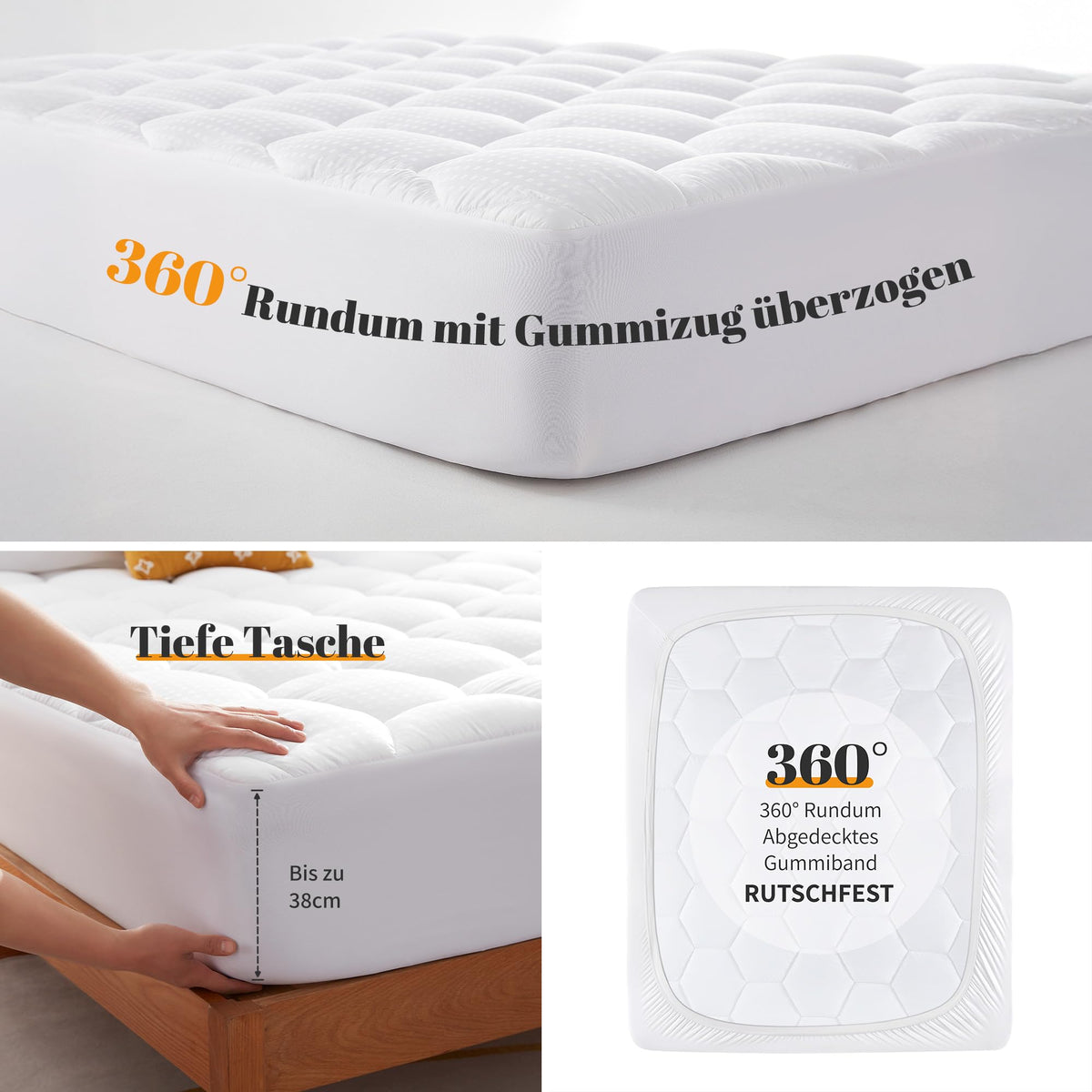 Sonive Mattress Protector 90 x 200 cm, Quilted Mattress Protector with 38 cm Deep Pocket, Breathable Duvet, Grey