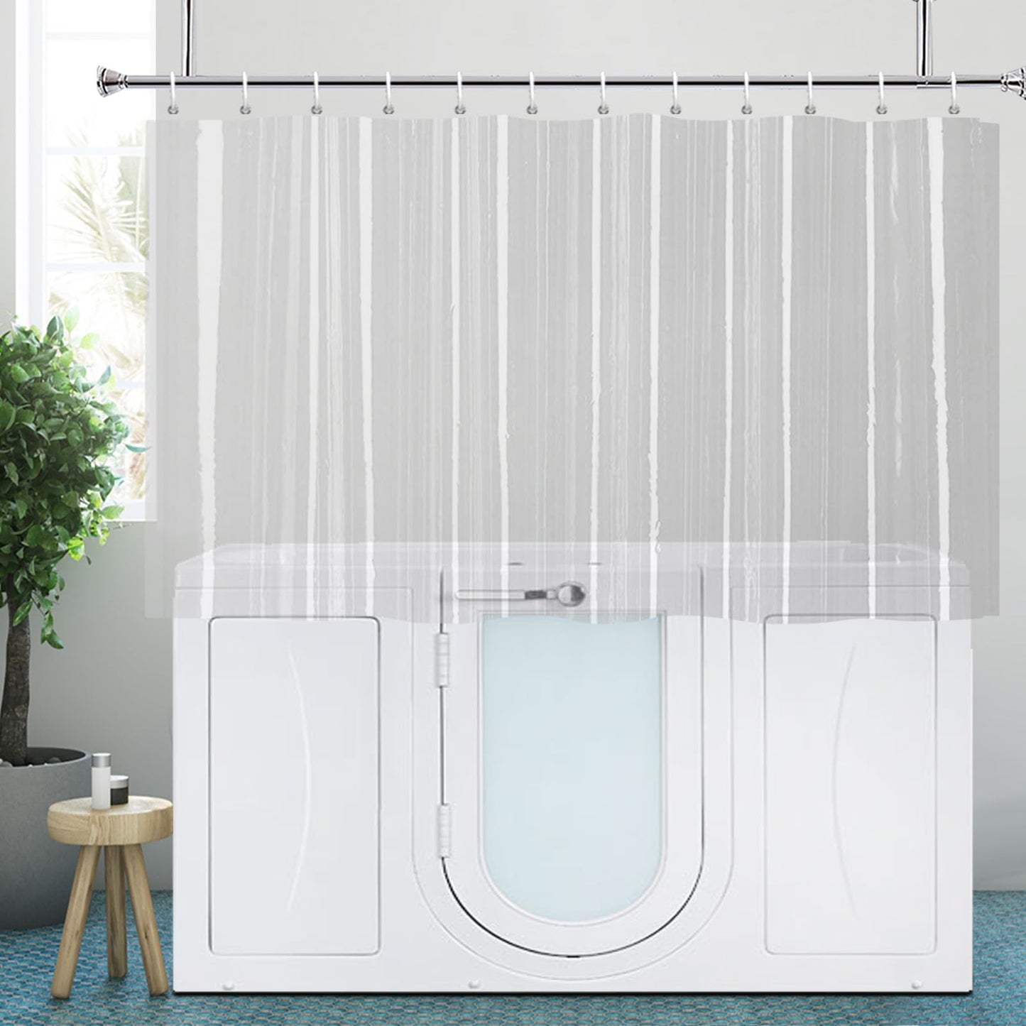 YISURE Short Shower Curtain Liner 122Drop, Clear PEVA Shower Curtain with Magnetic Bottom, Plastic Hooks 71"x48"