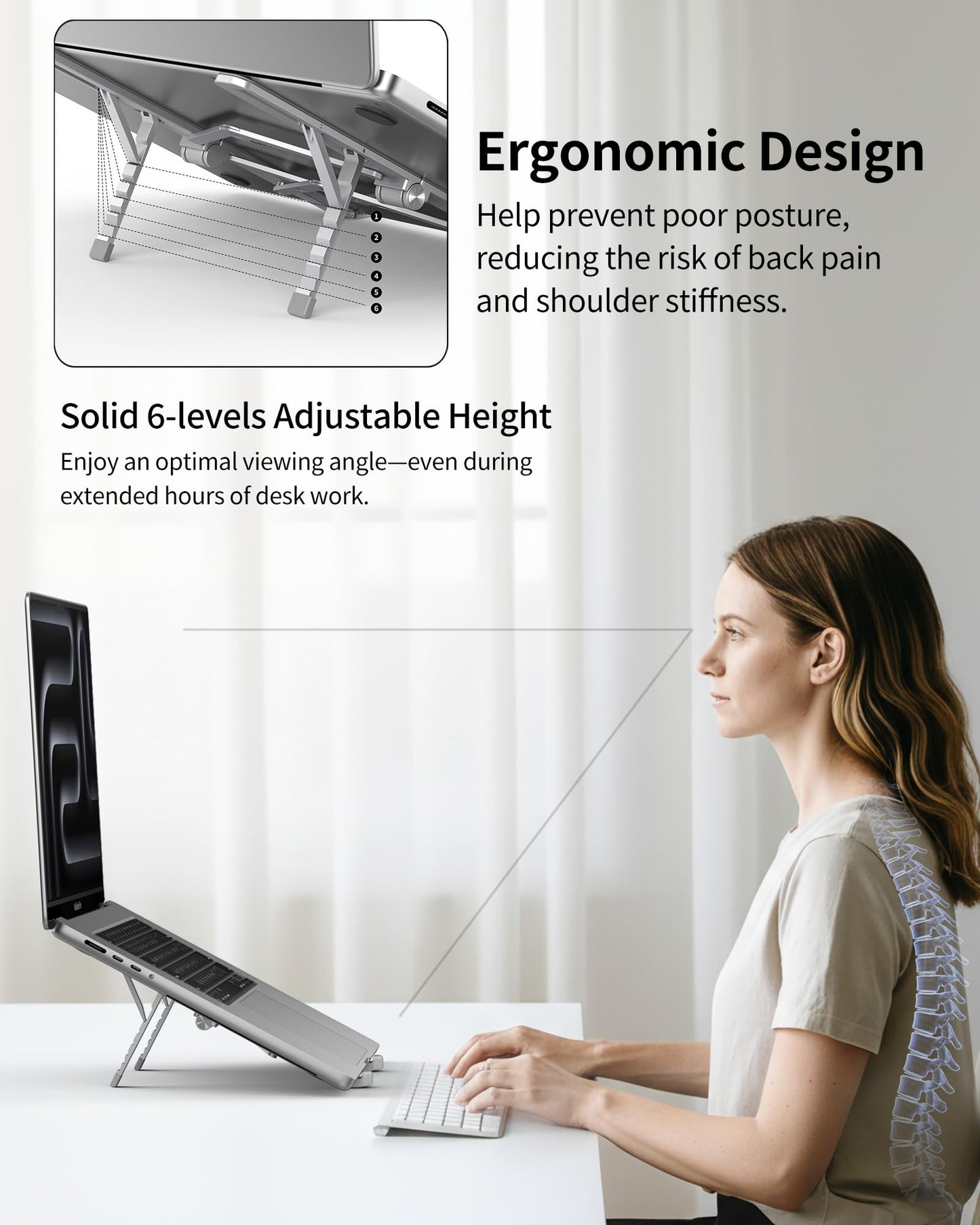 SODI 2026 2-in-1 Foldable Laptop Stand, Tablet and iPad Stand, Lightweight 210 g, 6-Level Adjustable Aluminium Laptop Riser with Heat Dissipation