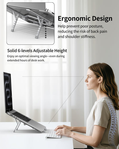 SODI 2026 2-in-1 Foldable Laptop Stand, Tablet and iPad Stand, Lightweight 210 g, 6-Level Adjustable Aluminium Laptop Riser with Heat Dissipation