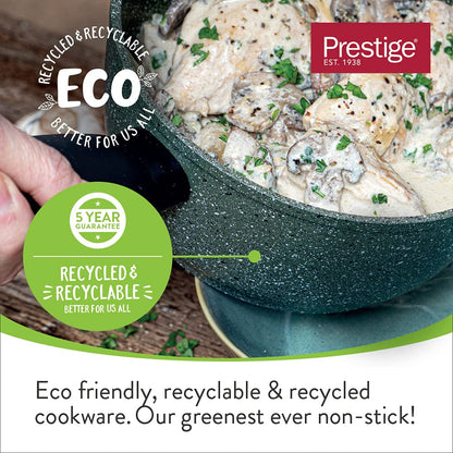 Prestige Eco Non Toxic Non Stick Frying Pan Set of 2 & Wok with Lid - Induction Ready PFOA Free Cookware, Dishwasher Safe Cookware Made in Italy of