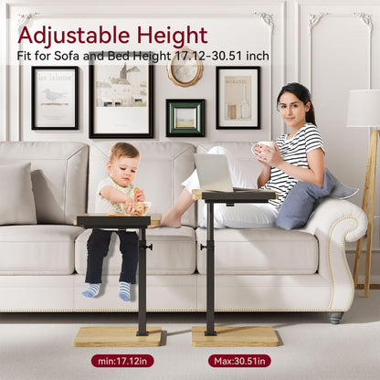 IBUYKE C Shaped Side Table,Flip-Over Panel End Table,Natural TVT004R