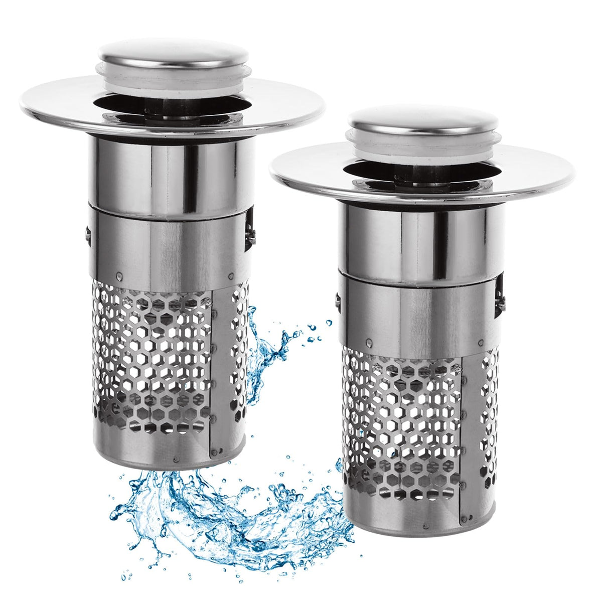 ASelected 2 Pcs Drain Plug for 34-40 mm Drain Holes, Stainless Steel Pop Up Drain Strainer with Hair Catcher, Universal Sink Plug for Kitchen