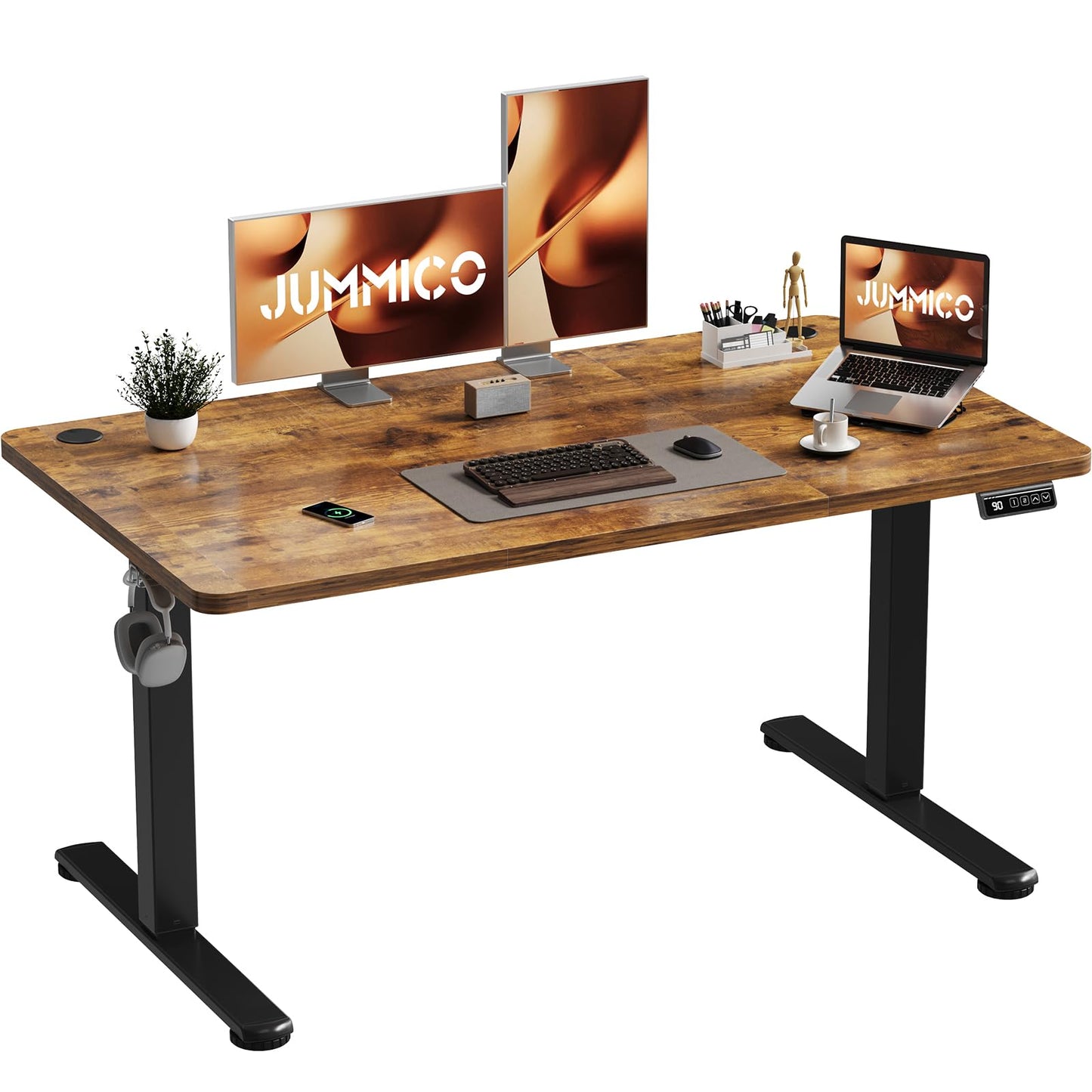 JUMMICO Electric Standing Desk 120 x 60 cm Home Office Height Adjustable Desk, Computer Lift Table with Smart Panel