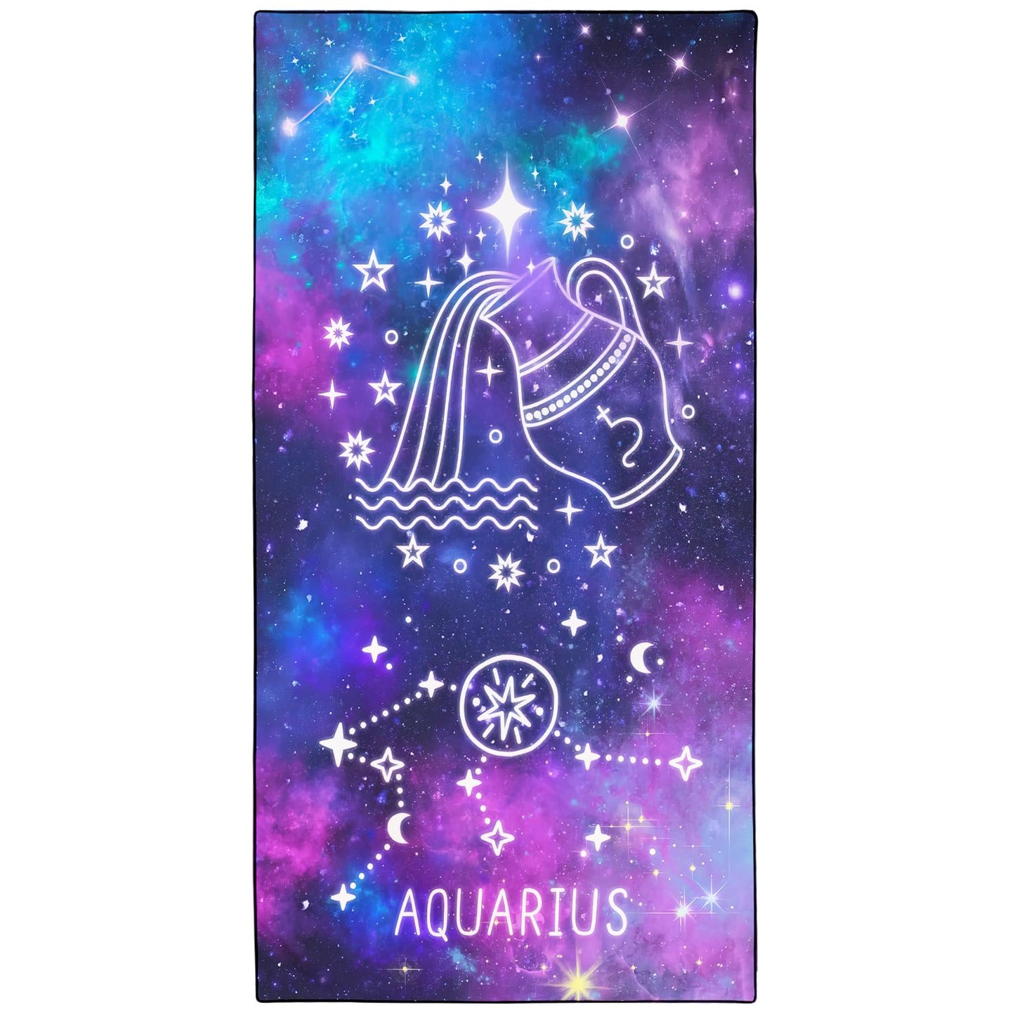 Violetpos Aquarius Zodiac Sign Beach Towel for Astrology Fans, Extra Large 180x90 cm 250GSM Microfibre, Sand Free Quick Dry