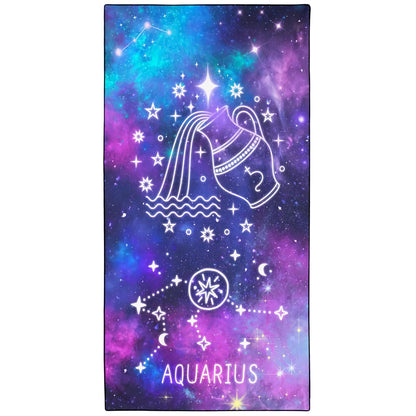 Violetpos Aquarius Zodiac Sign Beach Towel for Astrology Fans, Extra Large 180x90 cm 250GSM Microfibre, Sand Free Quick Dry