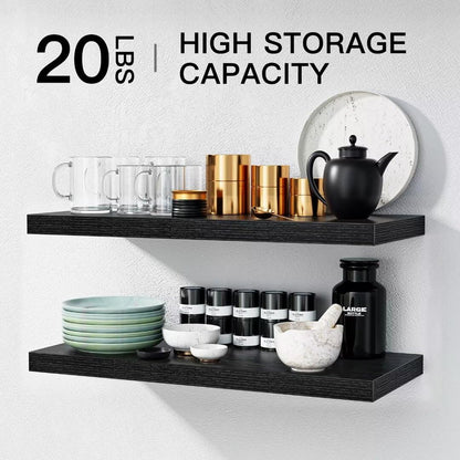 STOREMIC Floating Shelves Black Shelves 60cm, Set of 2 Shelves Easy to Install, Modern Decorative Wall Shelves with Large Storage for Bedroom,
