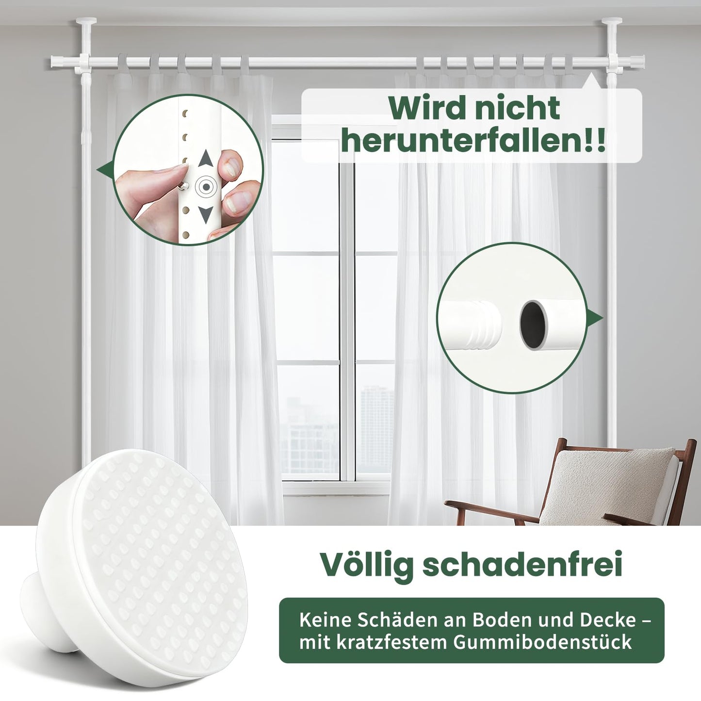 JILRON Room Divider, Tension Rod, No Drilling, for Balcony, Privacy Screen and Changing Room, Adjustable (H110-300 x W183-508 cm), Easy to Install
