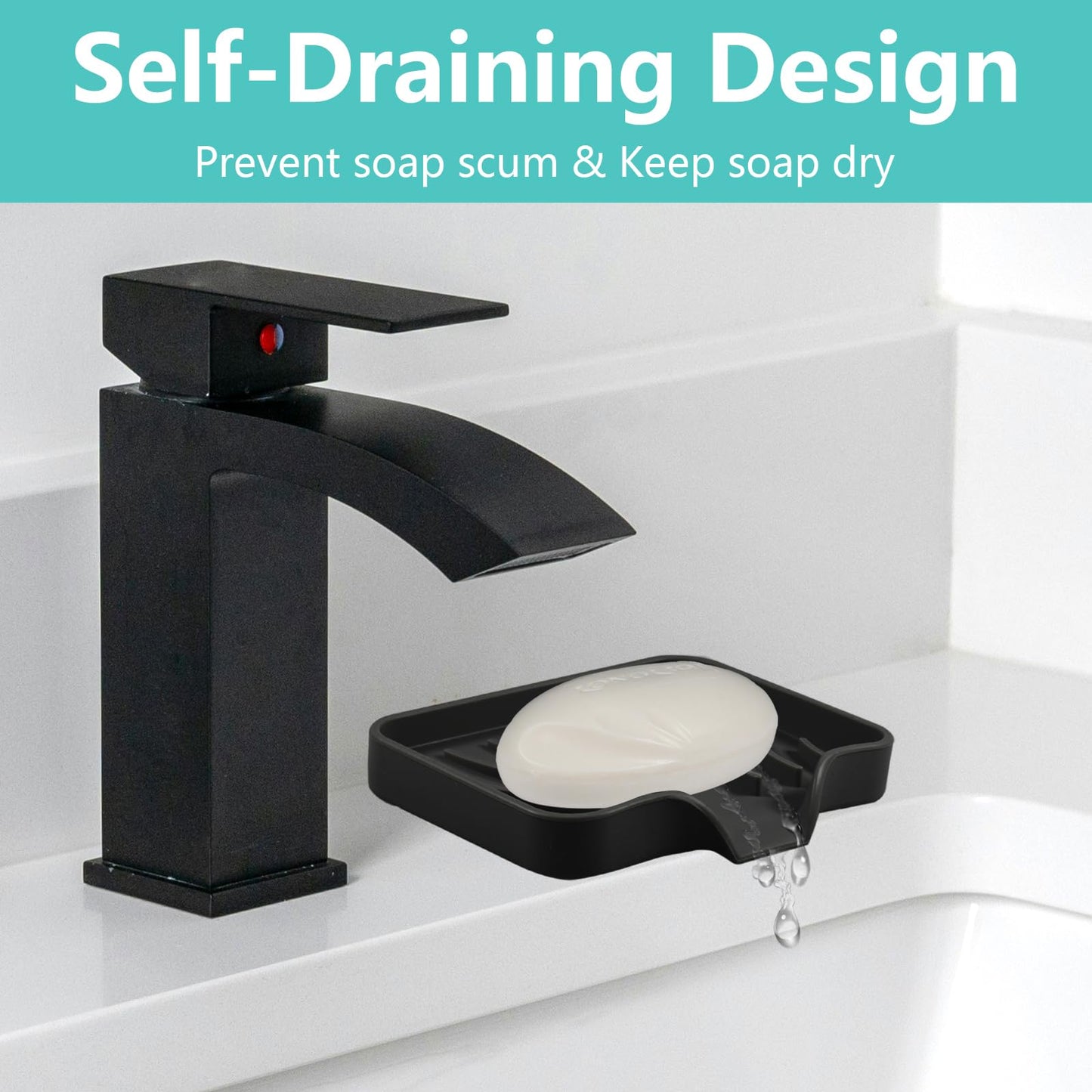 YoHyien 2 Pcs Silicone Soap Dish with Drainage, Anti-Slip Soap Holder, Self Draining Soap Tray for Shower, Bathroom & Kitchen