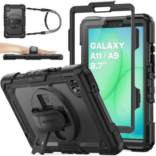 SEYMAC stock Case for Samsung Galaxy Tab A11/A9 8.7 Inch 2025/2023, Full Body Shockproof with Screen Protector, 360? Rotating Stand/Hand Strap for