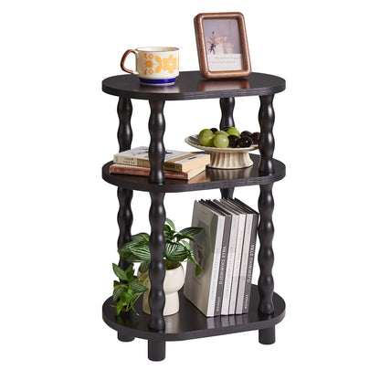 Aibiju 3 Tier Oval Side Table with Storage, Narrow End Table with Solid Wood Legs, Bedside Table Nightstand for Small Spaces, Bedroom, Living Room